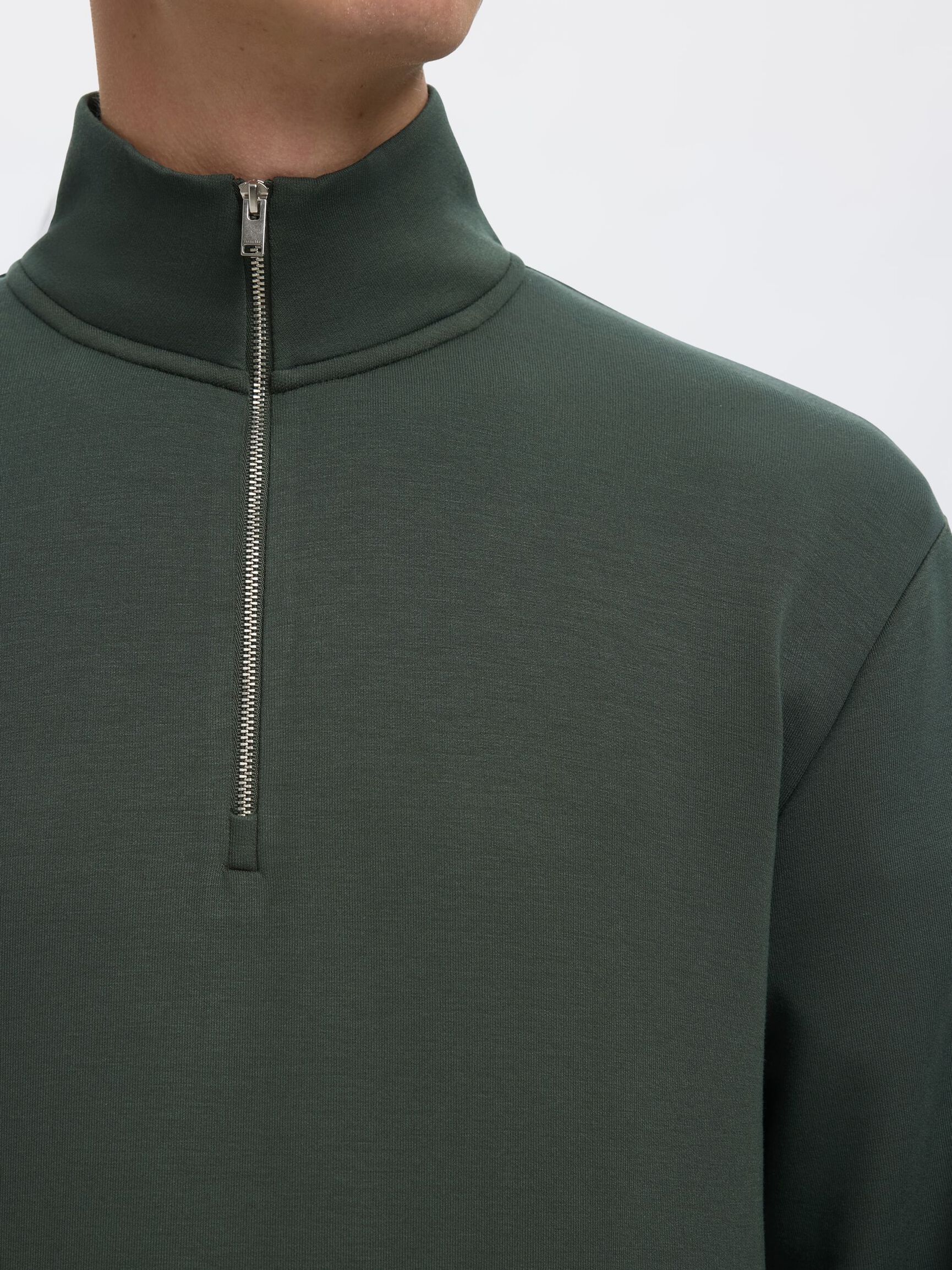 VISCOSE BLEND HALF ZIP SWEATSHIRT, Deep Forest, highres