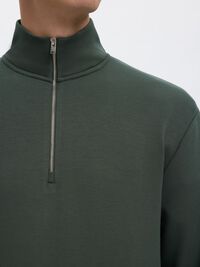 VISCOSE BLEND HALF ZIP SWEATSHIRT, Deep Forest, highres