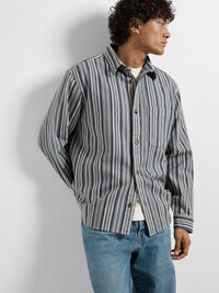 STRIPED COTTON OVERSHIRT, Stormy Weather, highres