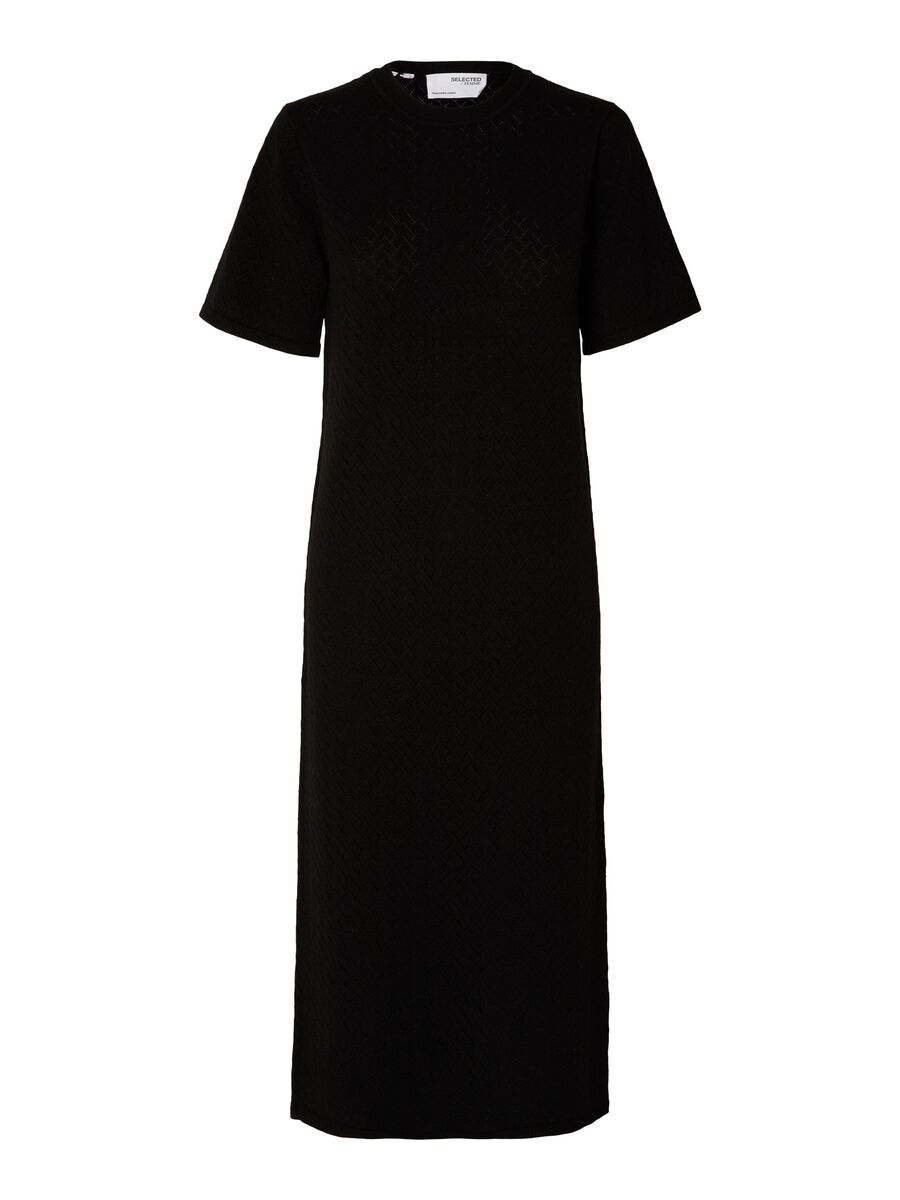 Selected EN MAILLE DE VISCOSE MÉLANGÉE ROBE MI-LONGUE, Black, highres - 16093057_Black_001.jpg