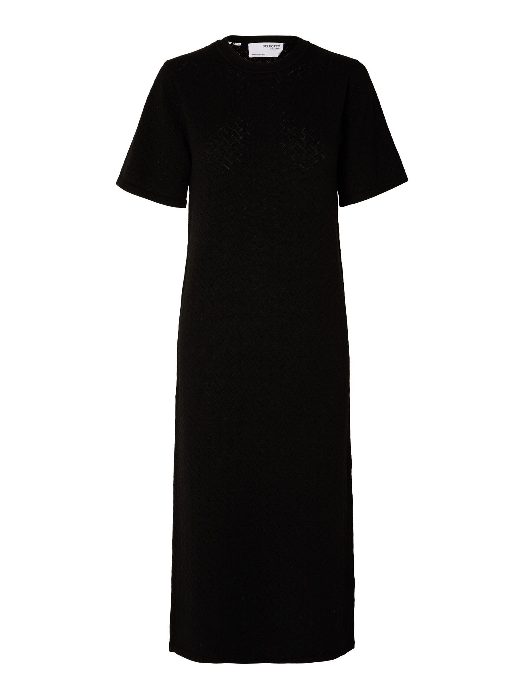EN MAILLE DE VISCOSE MÉLANGÉE ROBE MI-LONGUE, Black, highres