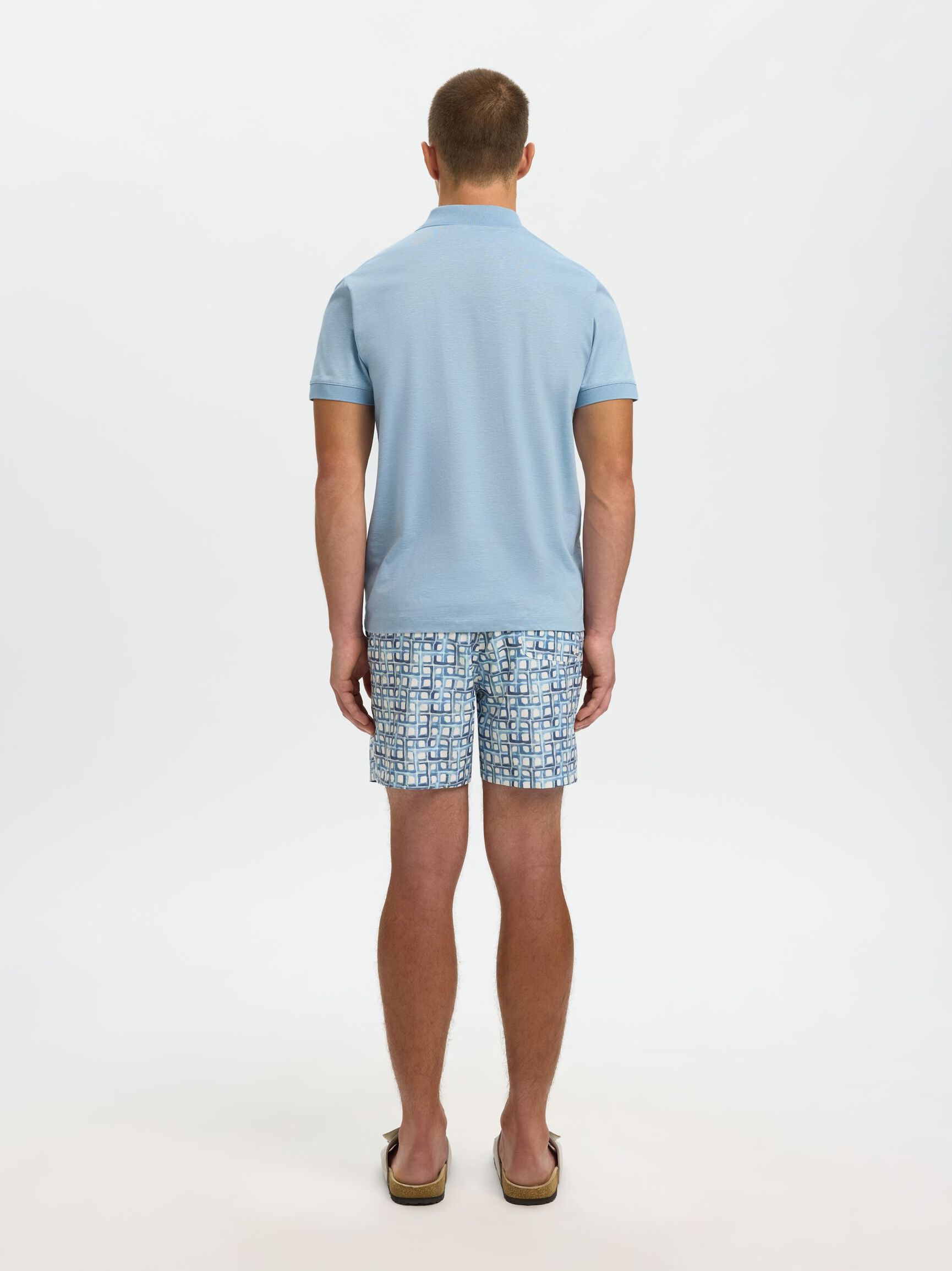 LINEN BLEND POLO SHIRT, Dusty Blue, highres