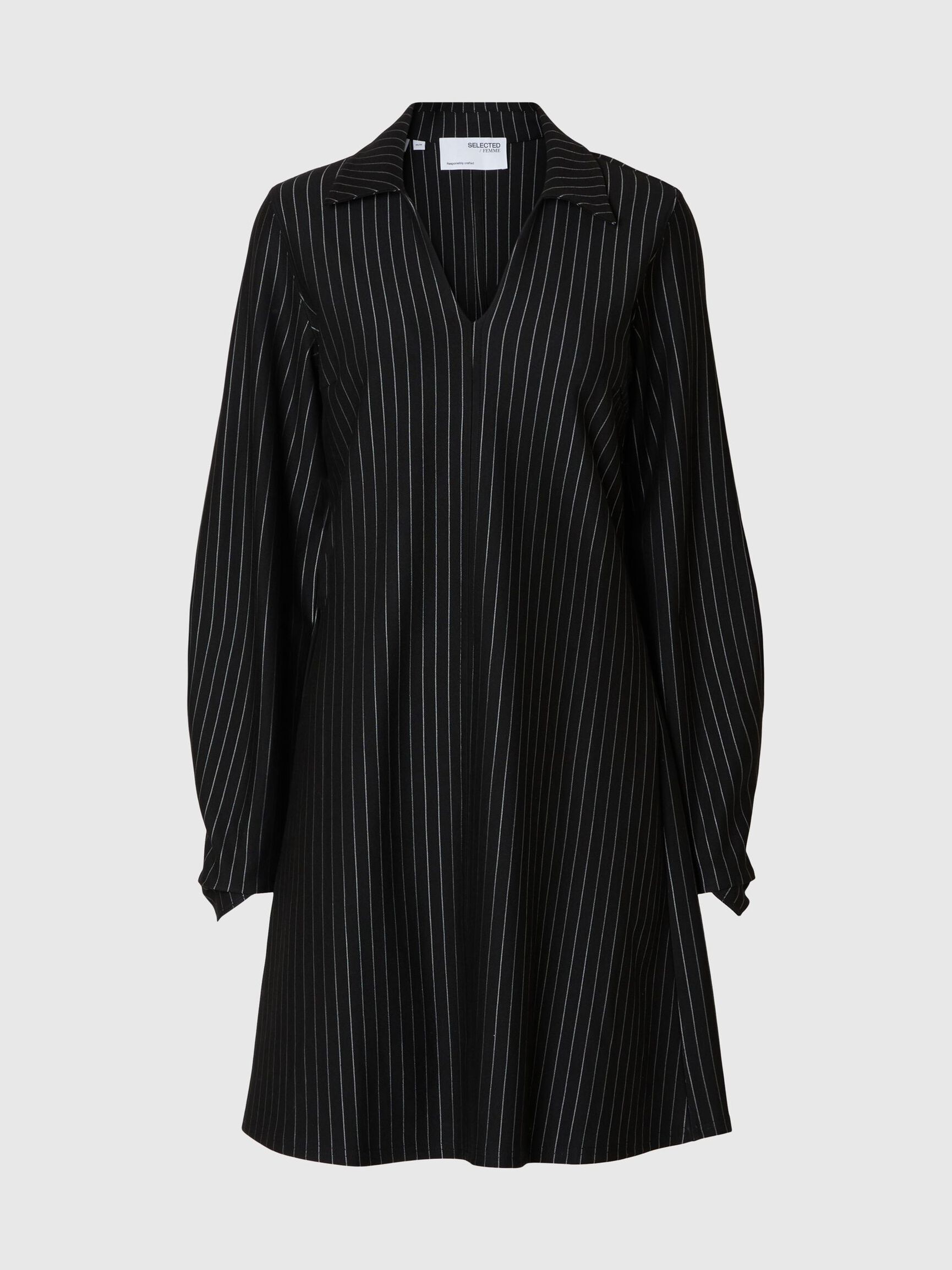 PINSTRIPE VISCOSE BLEND MINI DRESS, Black, highres