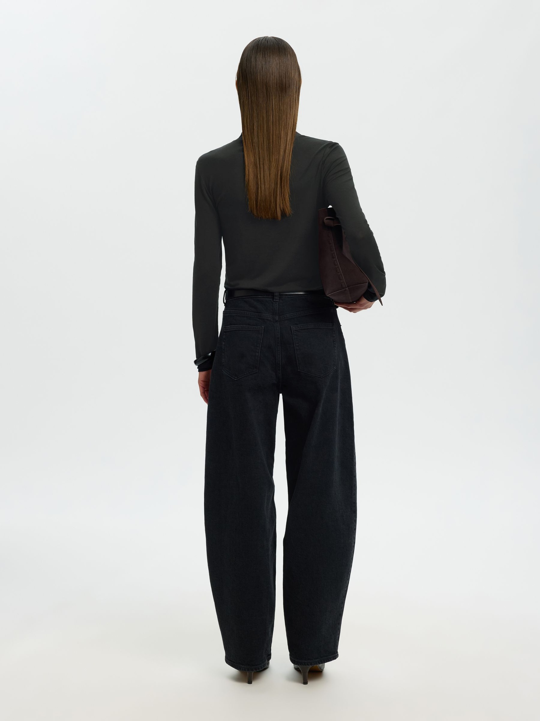 BASIC HØJ HALS TOP MED LANGE ÆRMER, Black, highres