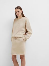 JERSEY MINI SKIRT, Oatmeal, highres