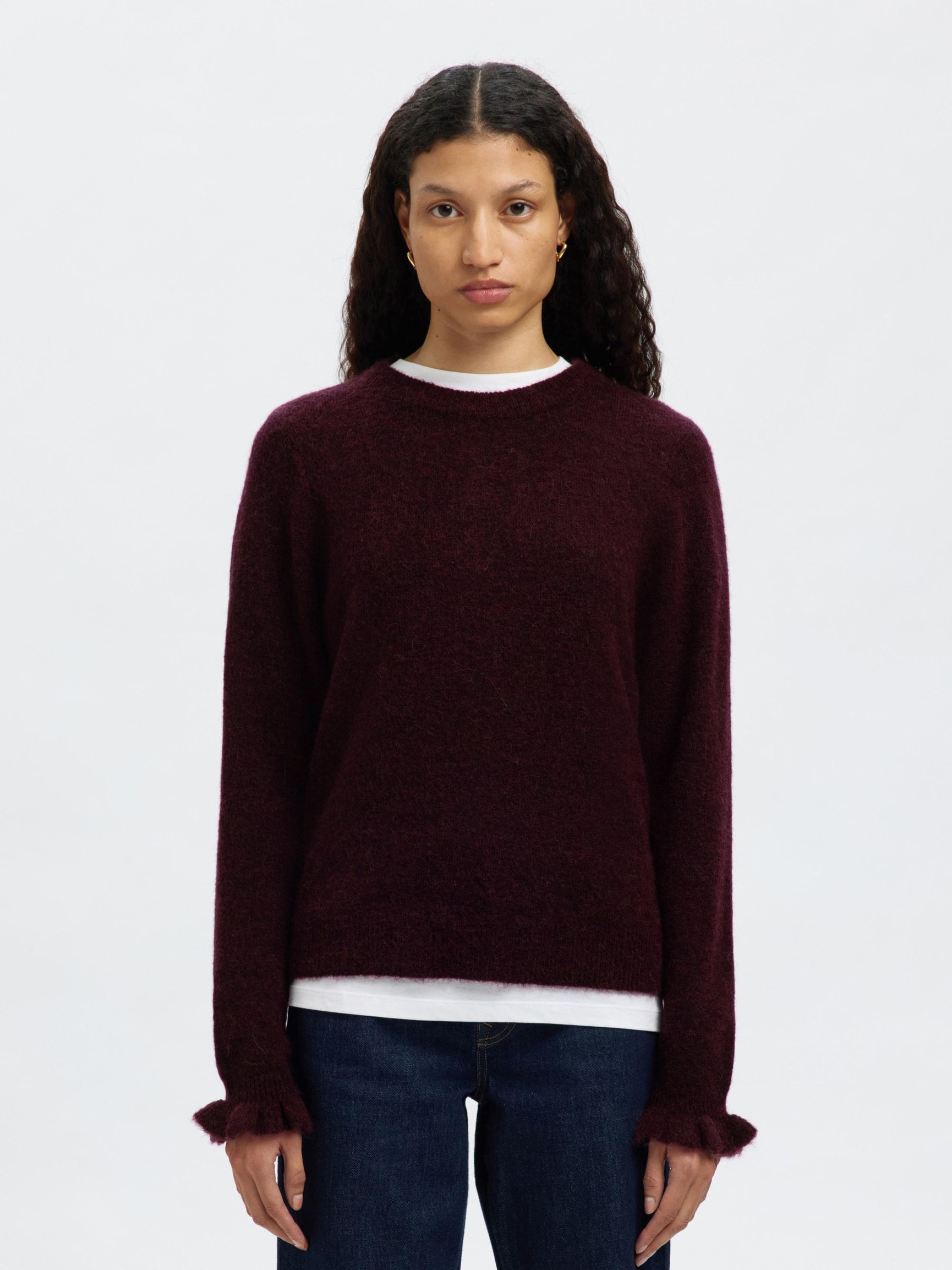 WOOL BLEND RUFFLED SLEEVE PULLOVER, Fig, highres