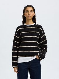 BAUMWOLLMIX STRICKPULLOVER, Black, highres