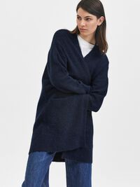 LONG KNITTED CARDIGAN, Dark Sapphire, highres