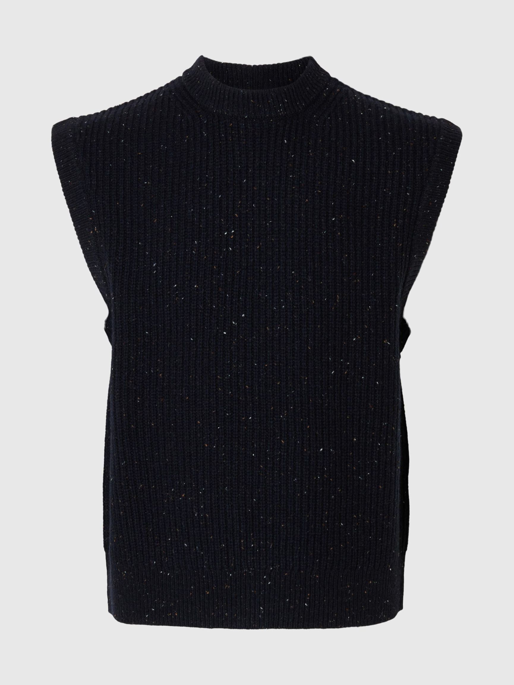 WOOL BLEND KNITTED VEST, Sky Captain, highres