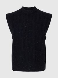 WOOL BLEND KNITTED VEST, Sky Captain, highres