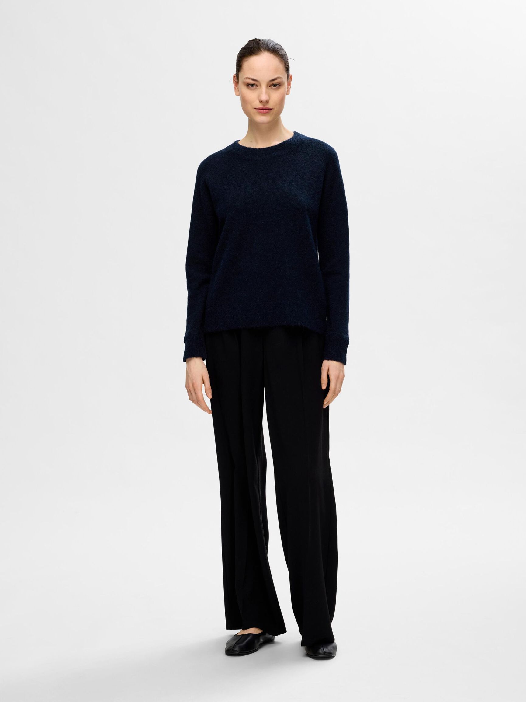 LÅNGÄRMAD STICKAD TRÖJA, Dark Sapphire, highres