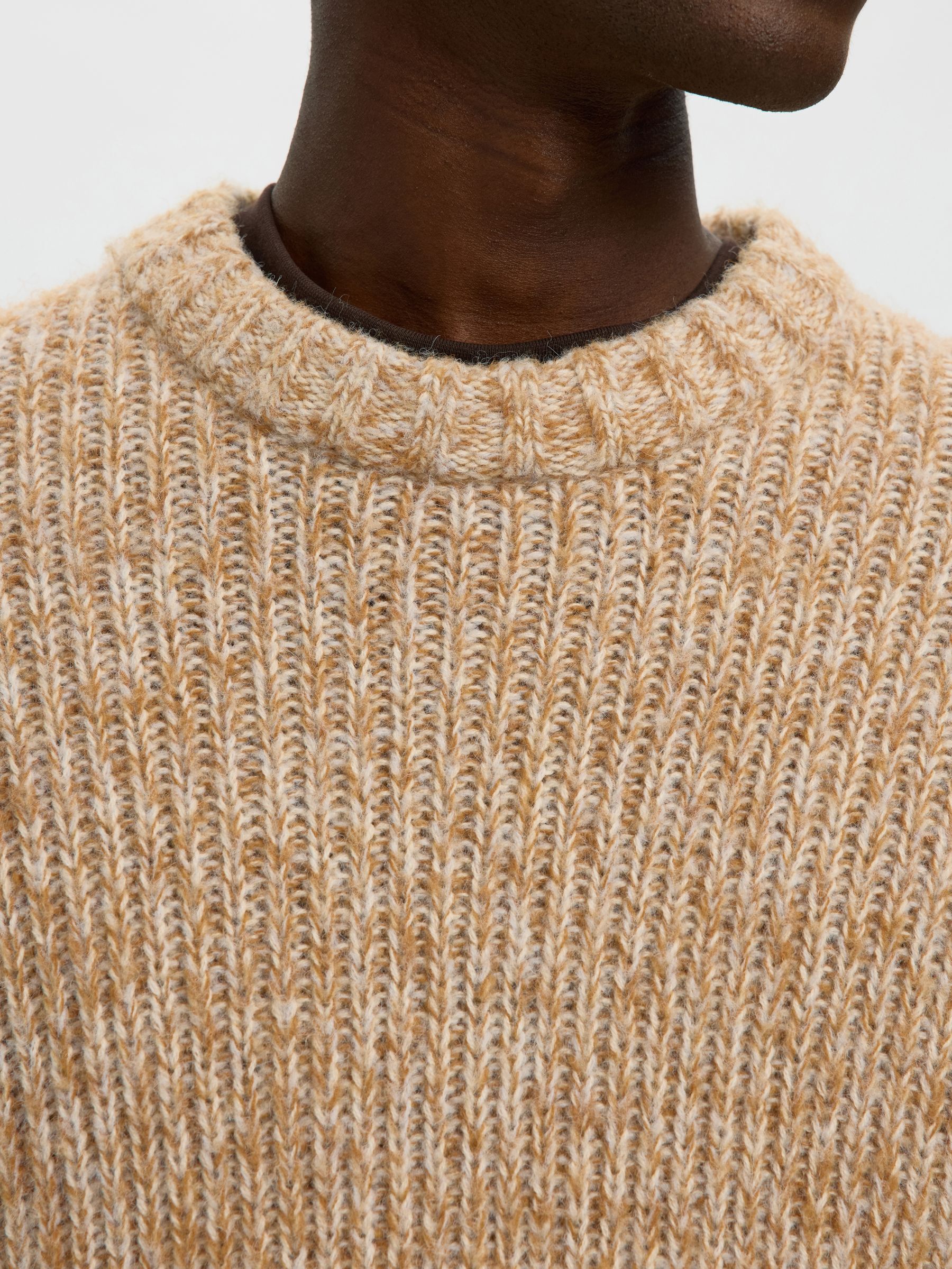 WOLLMIX PULLOVER MIT RUNDHALSAUSSCHNITT, Golden Brown, highres
