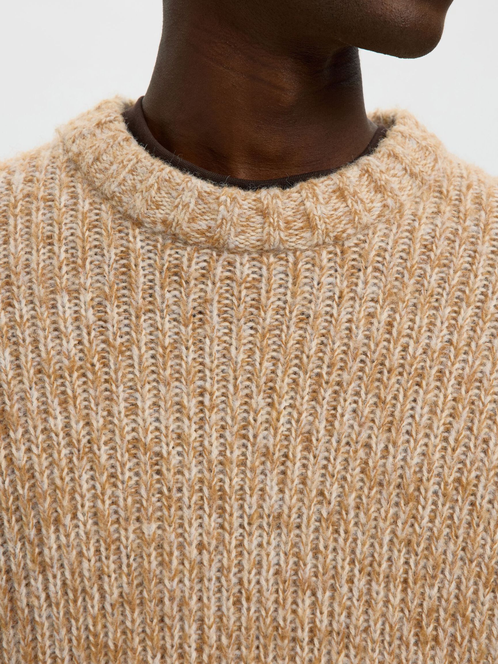 WOLLMIX PULLOVER MIT RUNDHALSAUSSCHNITT, Golden Brown, highres