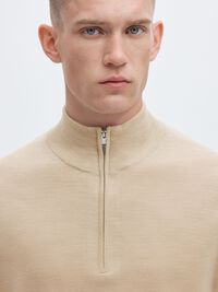 SWETER Z KRÓTKIM ZAMKIEM, Oatmeal, highres