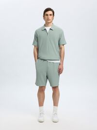 HALF-ZIP PLISSEE POLO SHIRT, Iceberg Green, highres