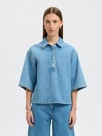 DENIM POLO, Light Blue Denim, highres