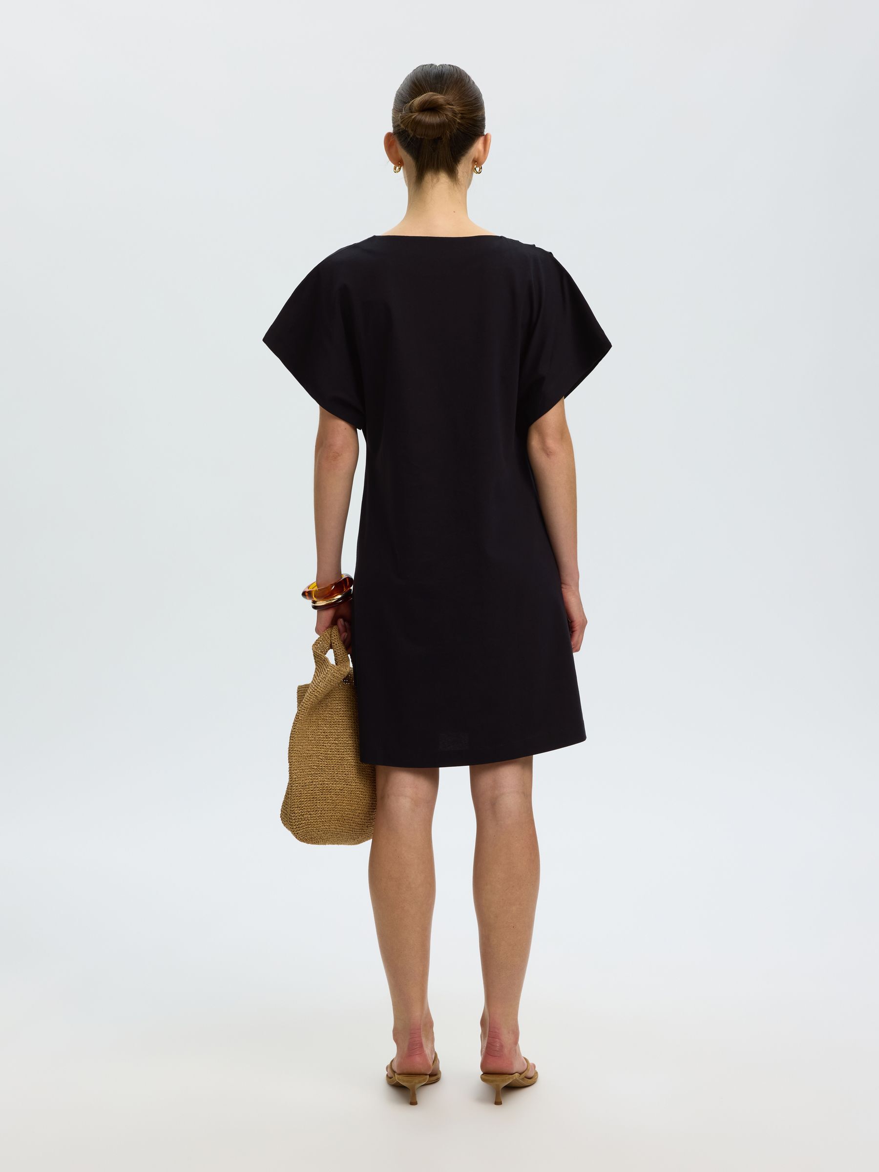 COTTON SHORT SLEEVED MINI DRESS, Black, highres