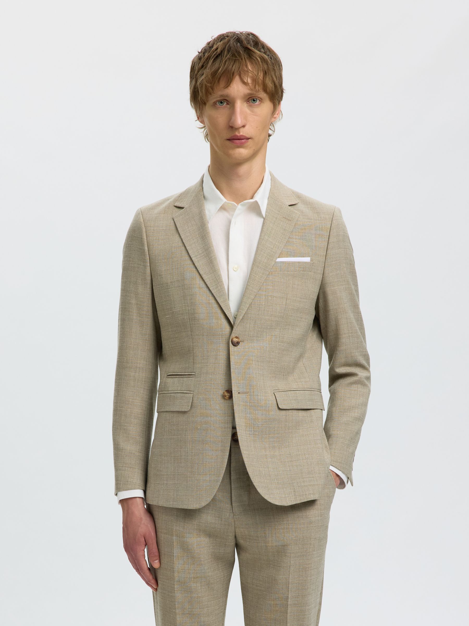 SLIM FIT SINGLE-BREASTED BLAZER, Sand, highres