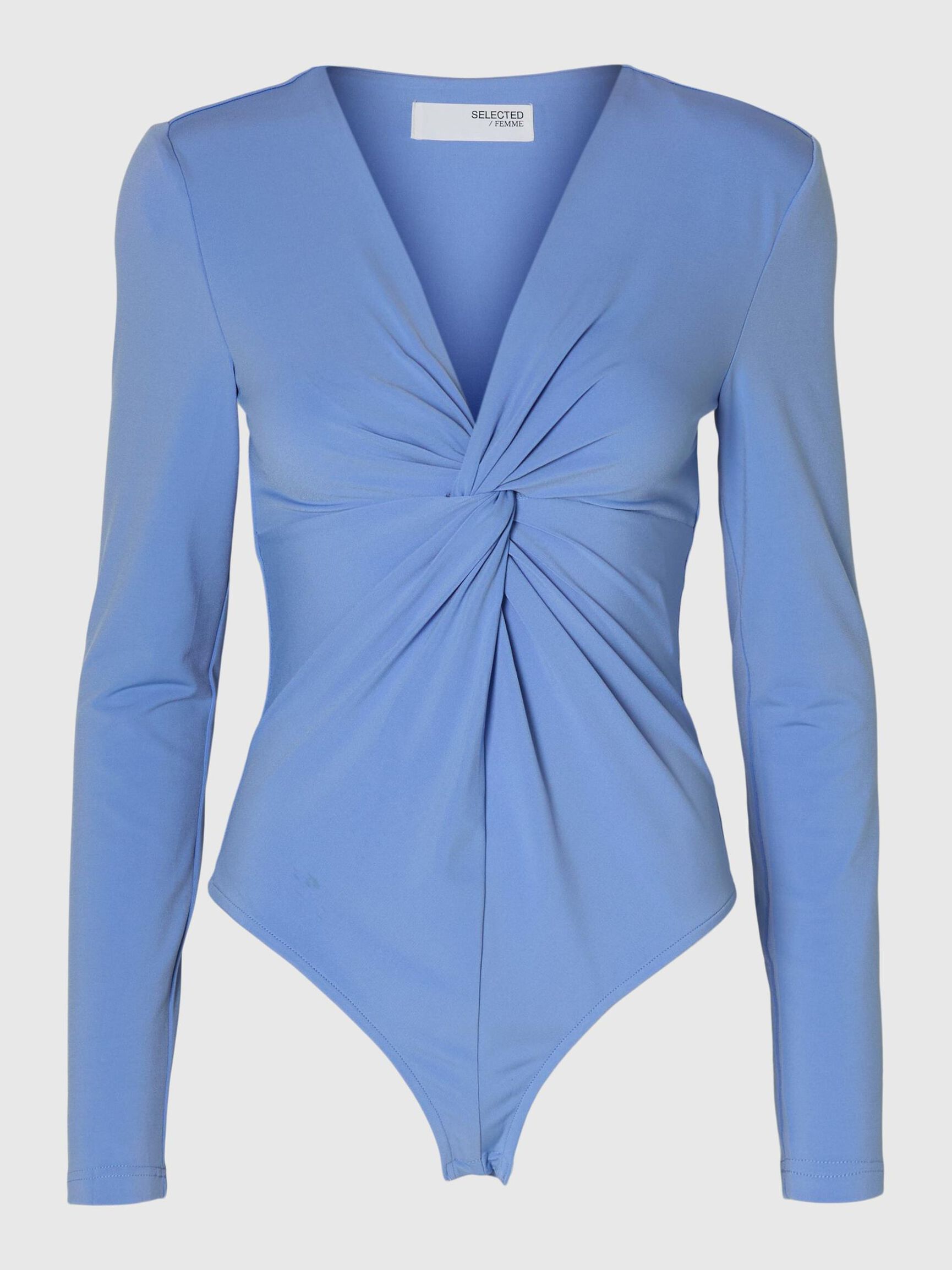 KNOTTED LONG SLEEVE BODYSUIT, Cornflower Blue, highres