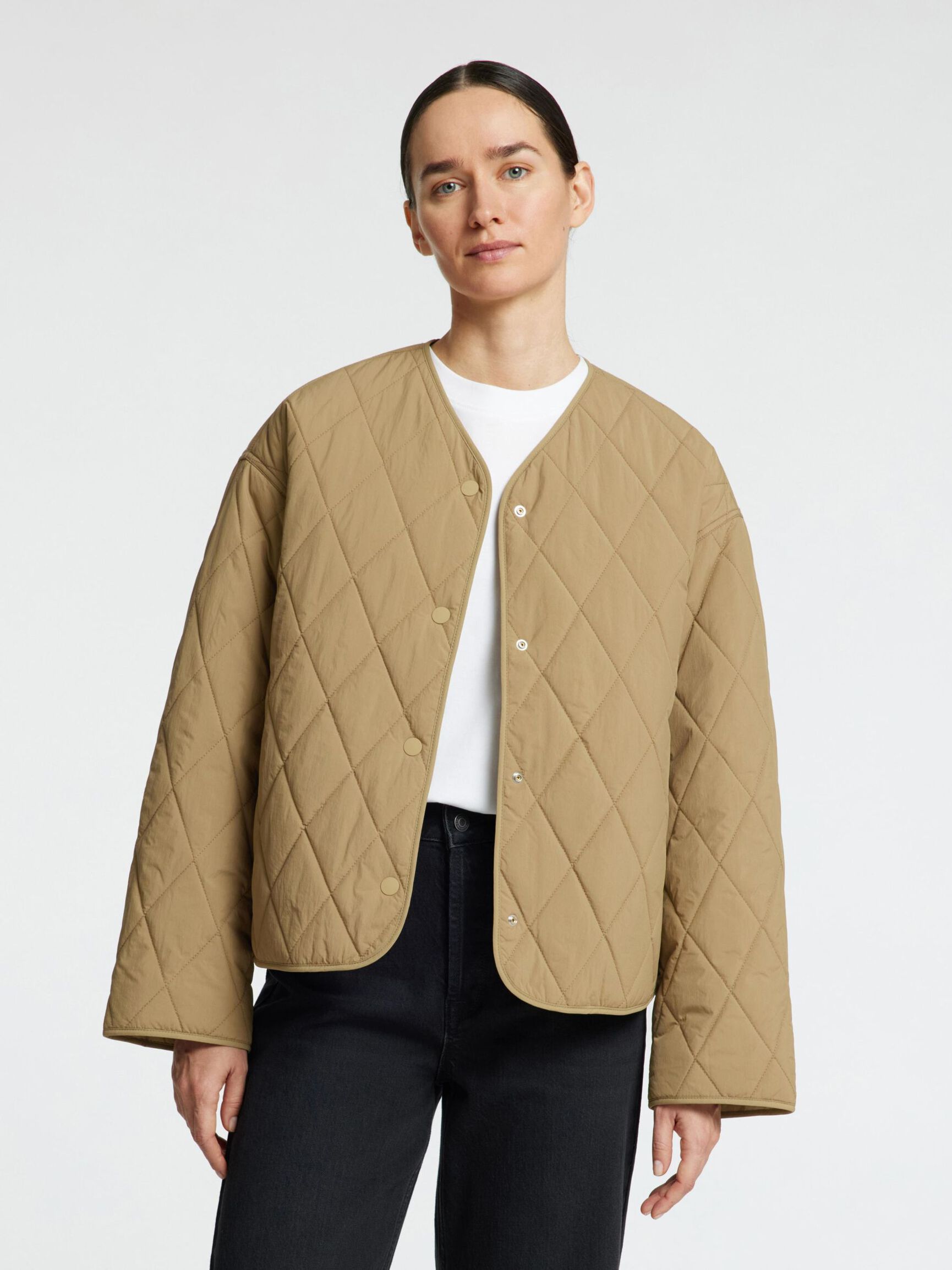 QUILTED SHORT JACKET, Greige, highres