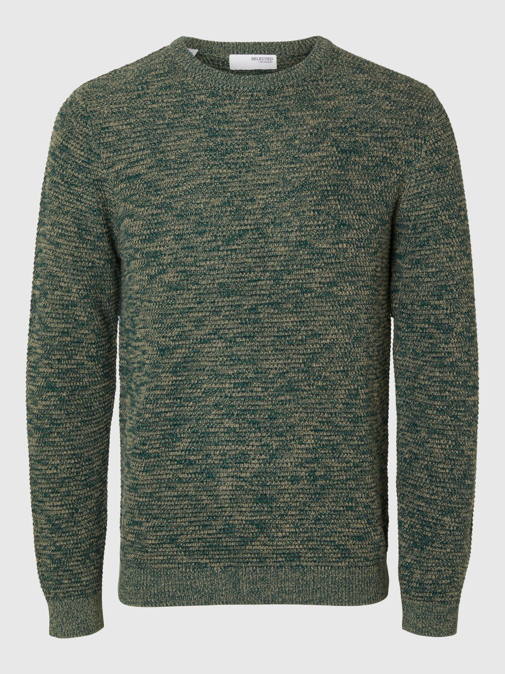 CREW NECK KNITTED PULLOVER, Rain Forest, highres