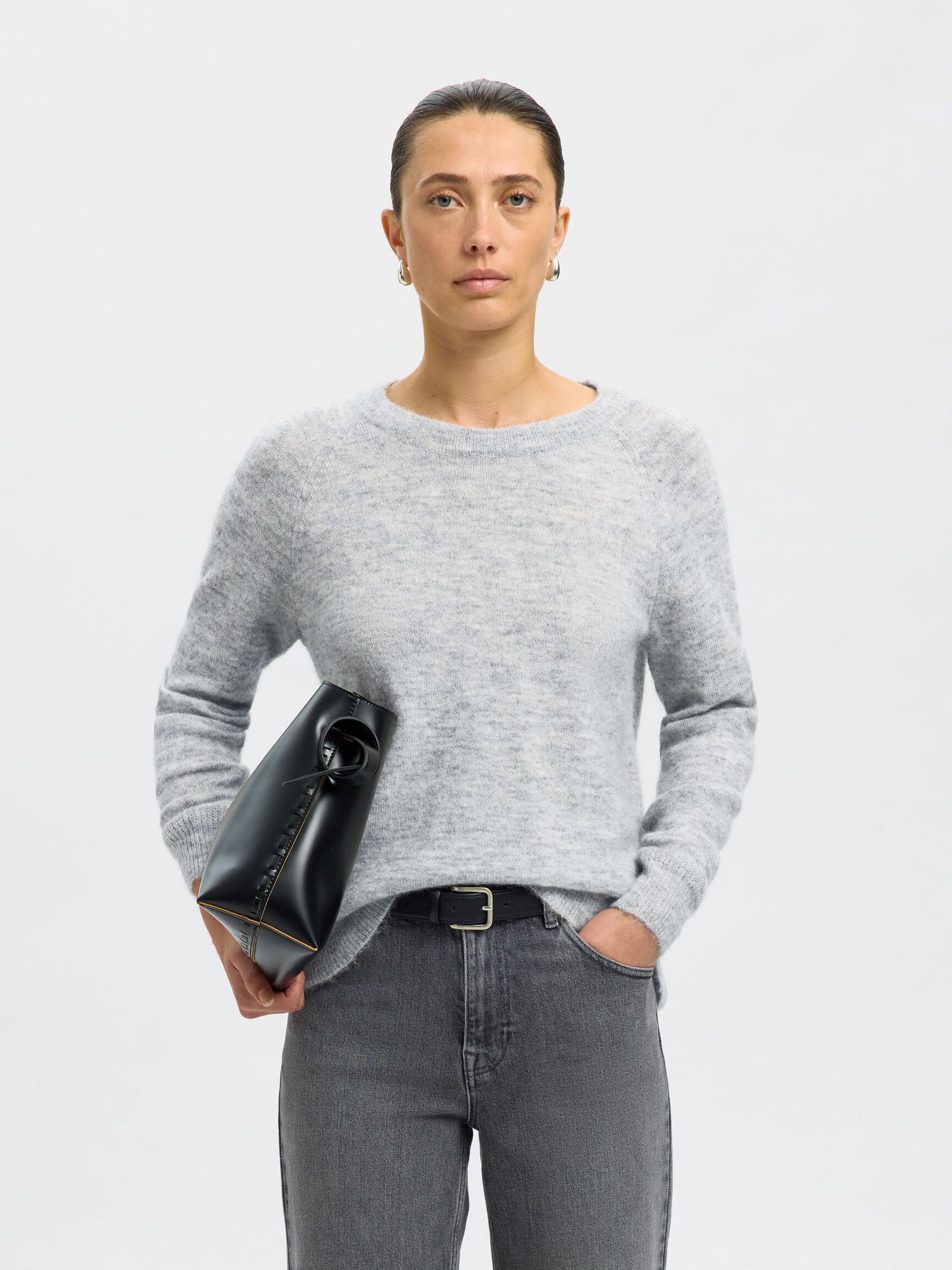 WOOL BLEND JUMPER, Light Grey Melange, highres