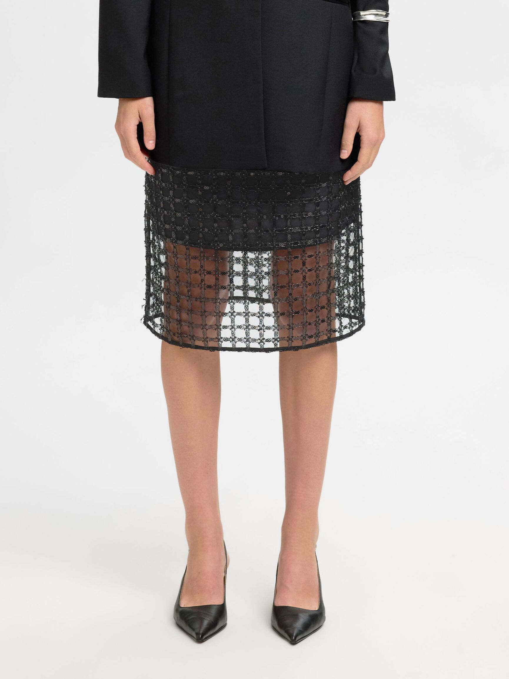 SEQUIN MIDI SKIRT, Black, highres