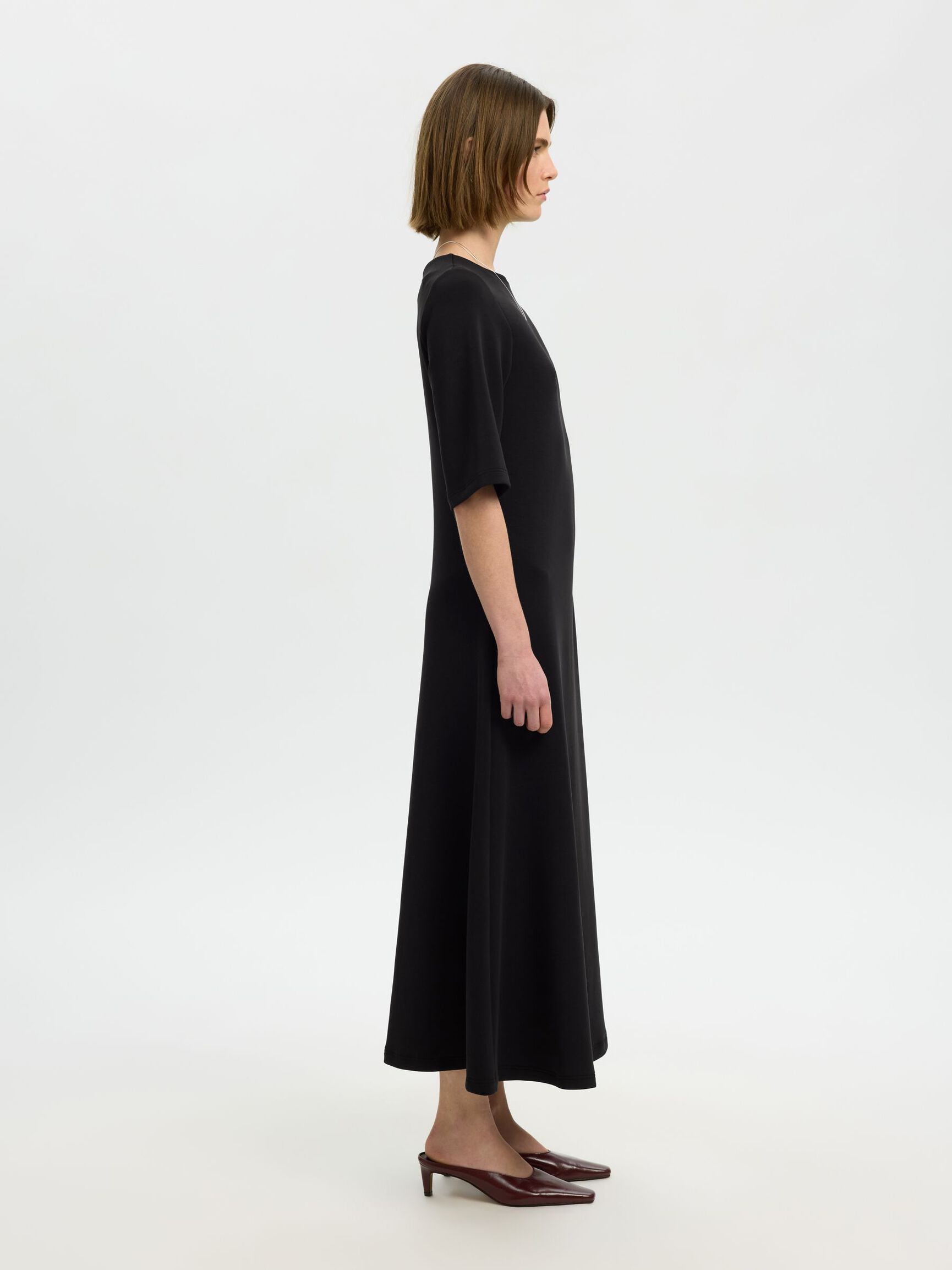 MET KORTE MOUWEN MAXI JURK, Black, highres