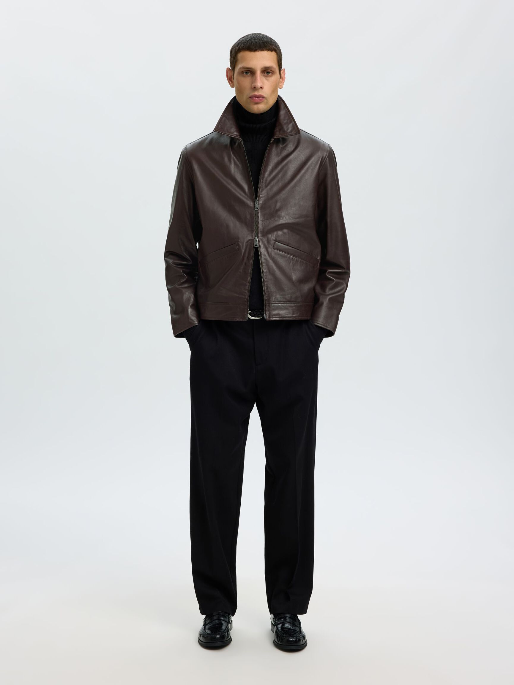 SHORT LEATHER JACKET, Demitasse, highres