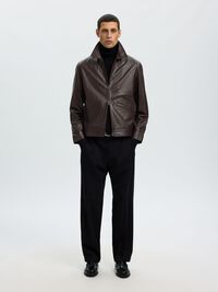 SHORT LEATHER JACKET, Demitasse, highres