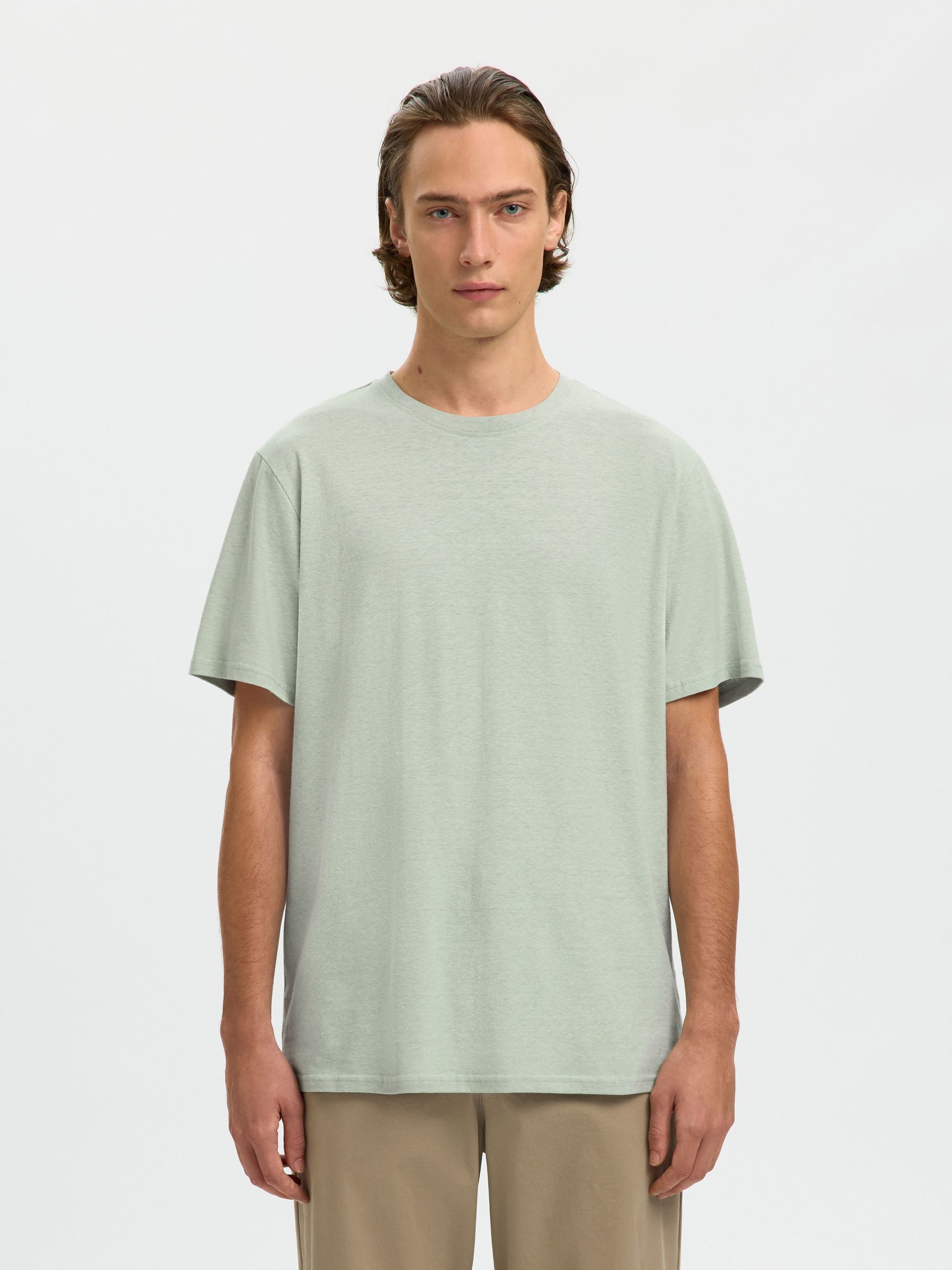 LINEN BLEND T-SHIRT, Aqua Gray, highres