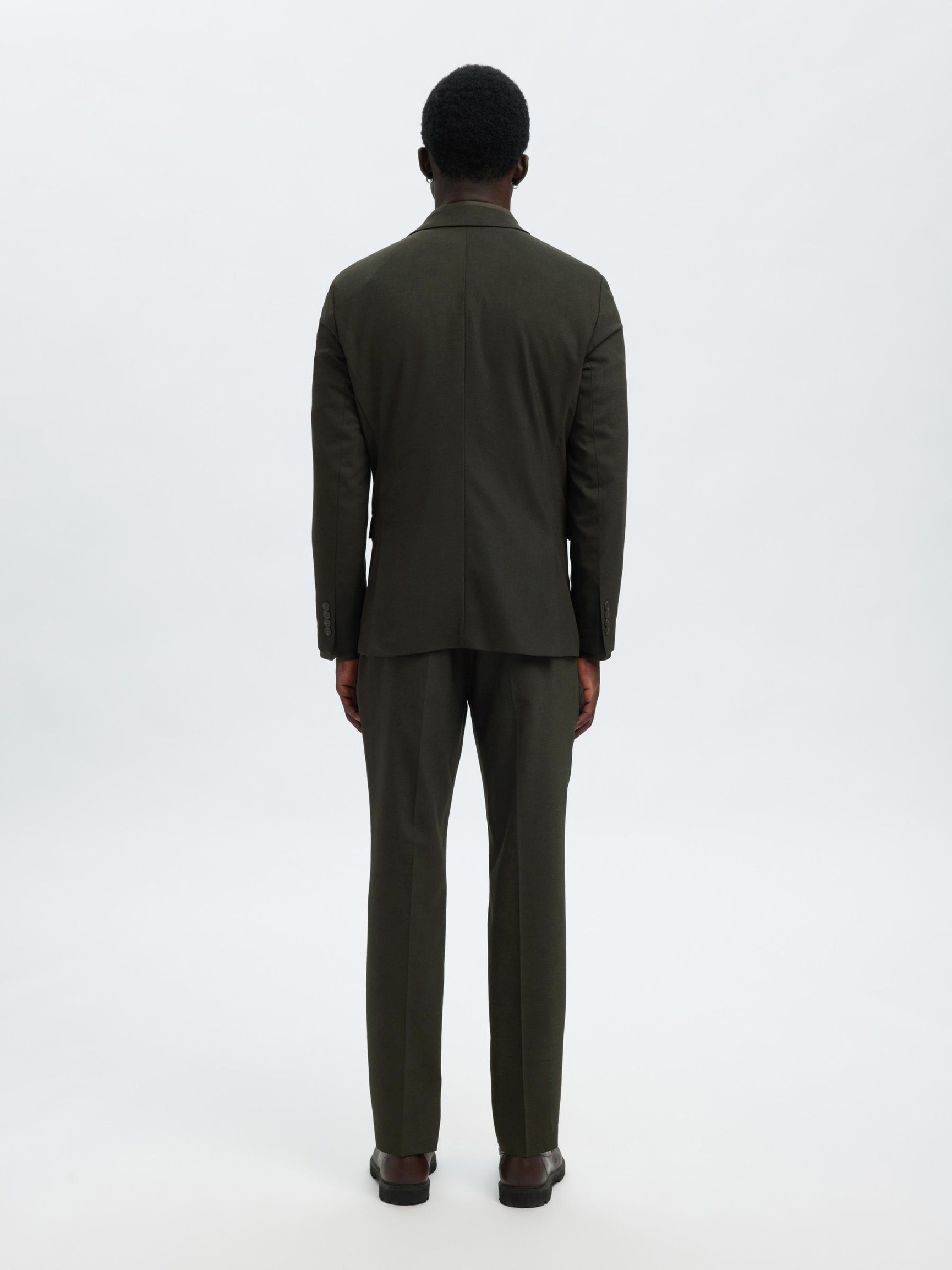 WOVEN WOOL BLEND BLAZER, Dark Green, highres