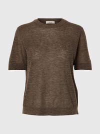 SHORT SLEEVED KNITTED TOP, Chocolate Chip, highres