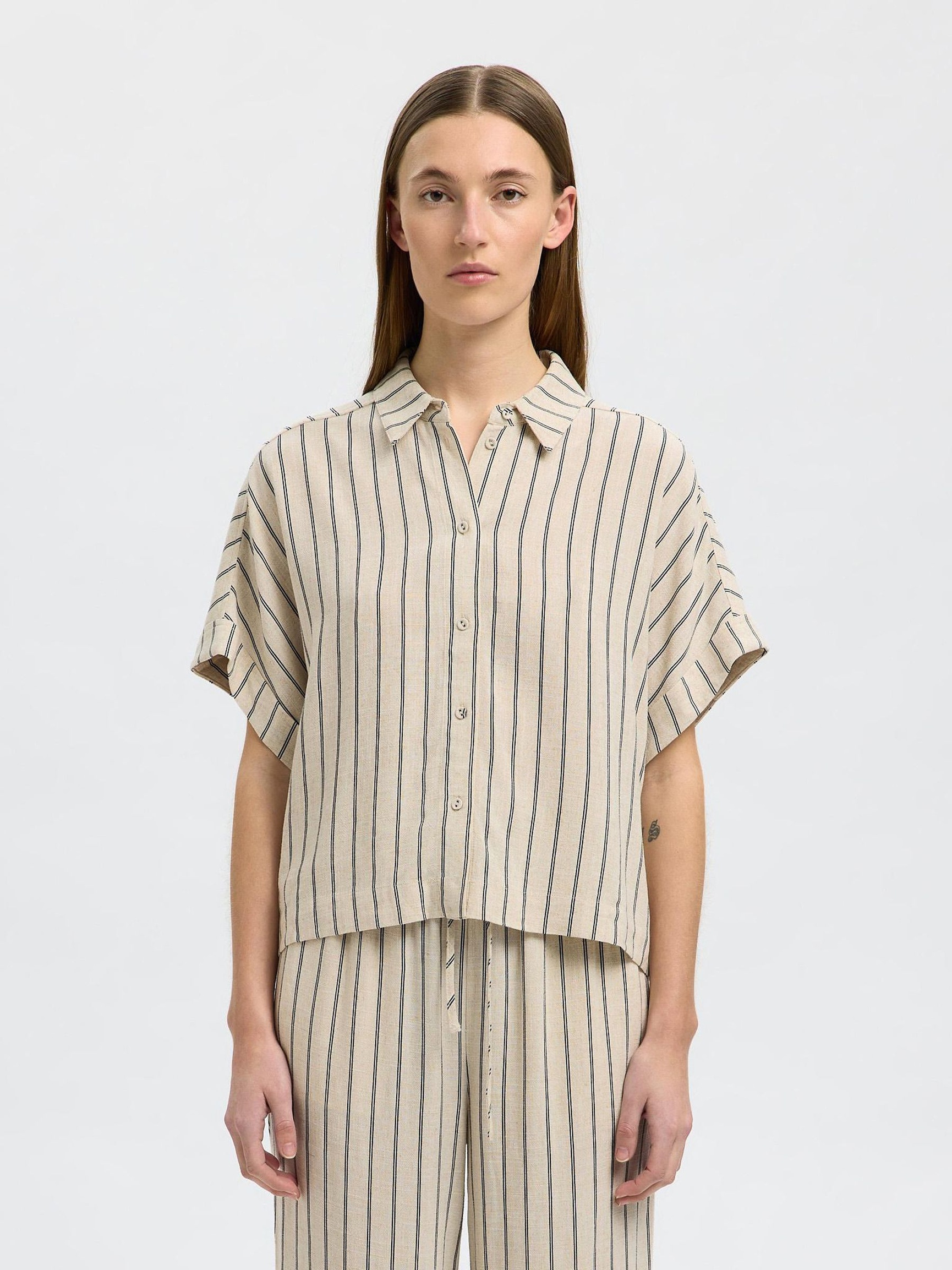 À RAYURES CHEMISE COURTE, Sandshell, highres