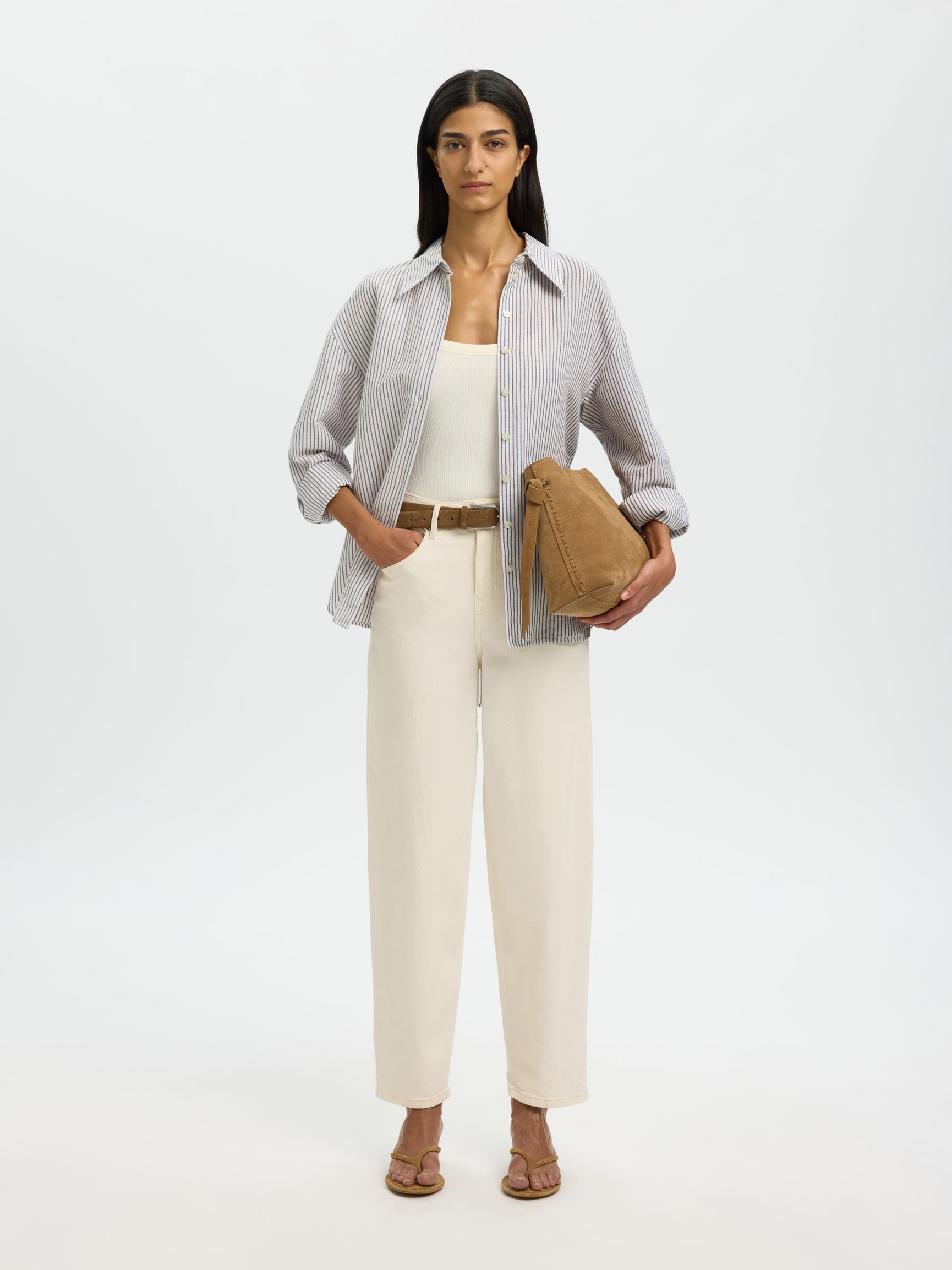 OVERSIZE CHEMISE EN LIN MÉLANGÉ, Bright White, highres