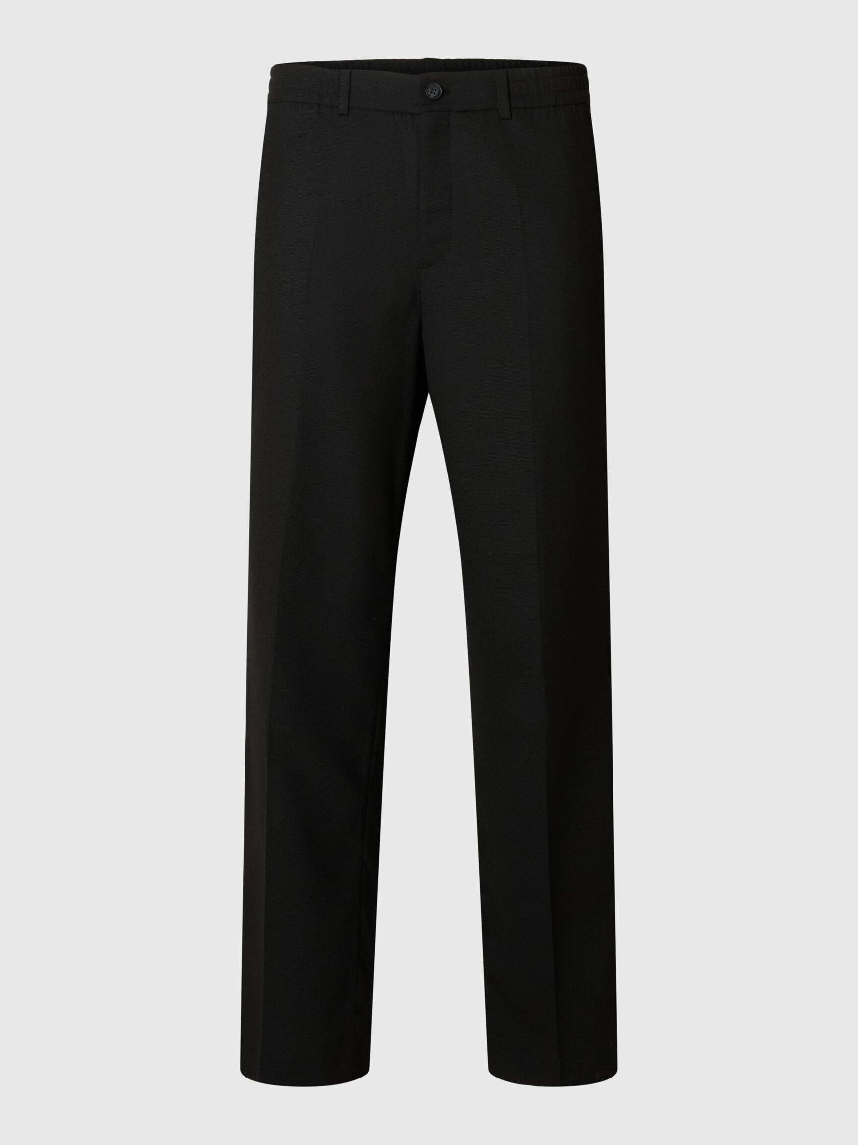REGULAR FIT WOOL BLEND TROUSERS, Black, highres