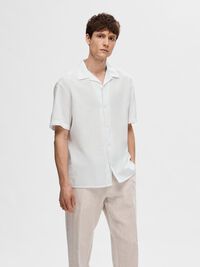 LIN MÉLANGÉ CHEMISE À MANCHES COURTES, Bright White, highres