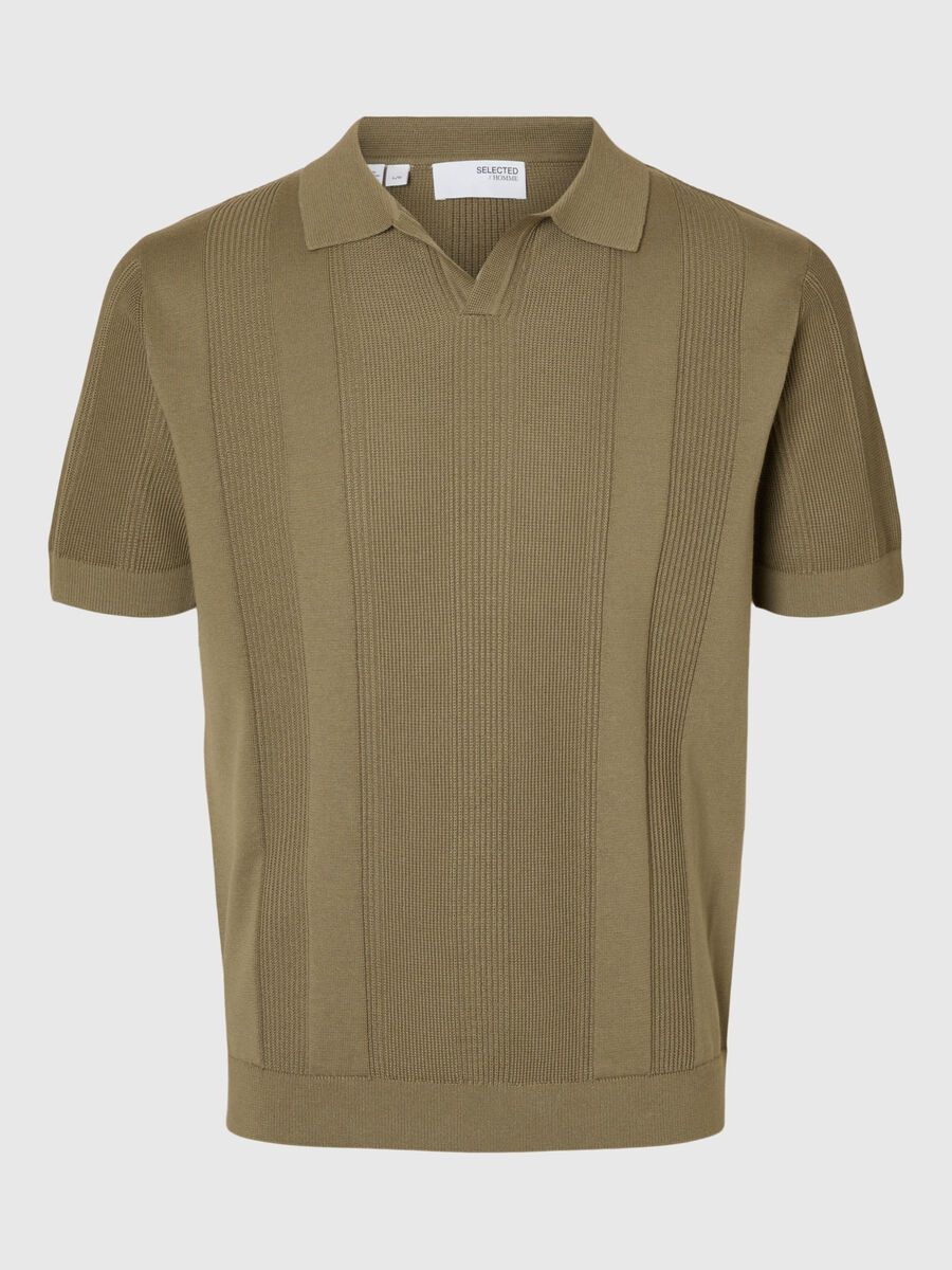 Selected SHORT SLEEVED KNITTED POLO SHIRT, Vetiver, highres - 16096387_Vetiver_001.jpg