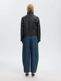 HIGH NECK LEATHER JACKET, Black, highres