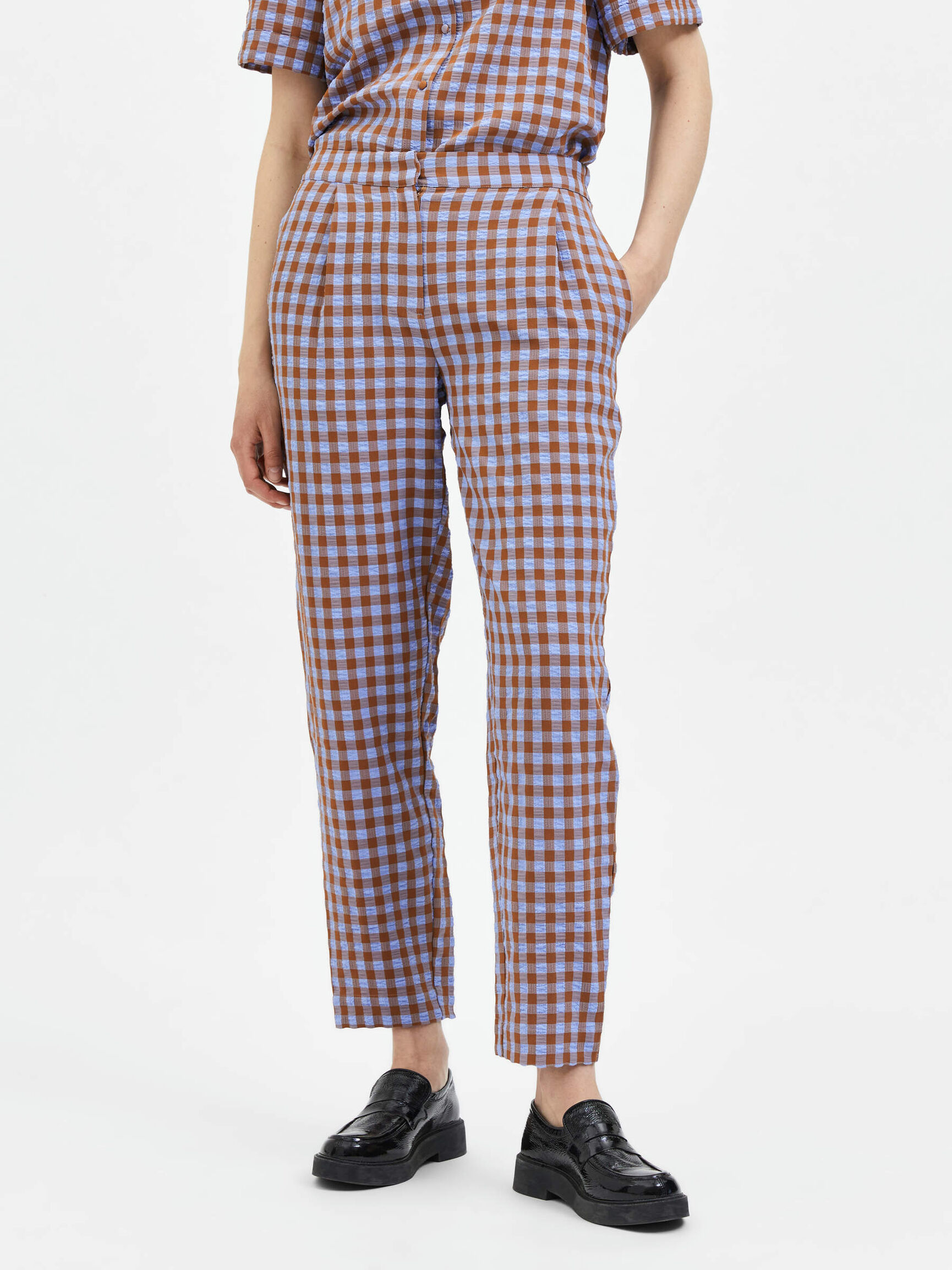 CHECKED TAPERED TROUSERS, Brown Sugar, highres