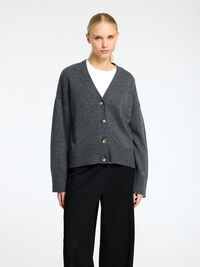 ULDBLANDING STRIKKET CARDIGAN, Medium Grey Melange, highres