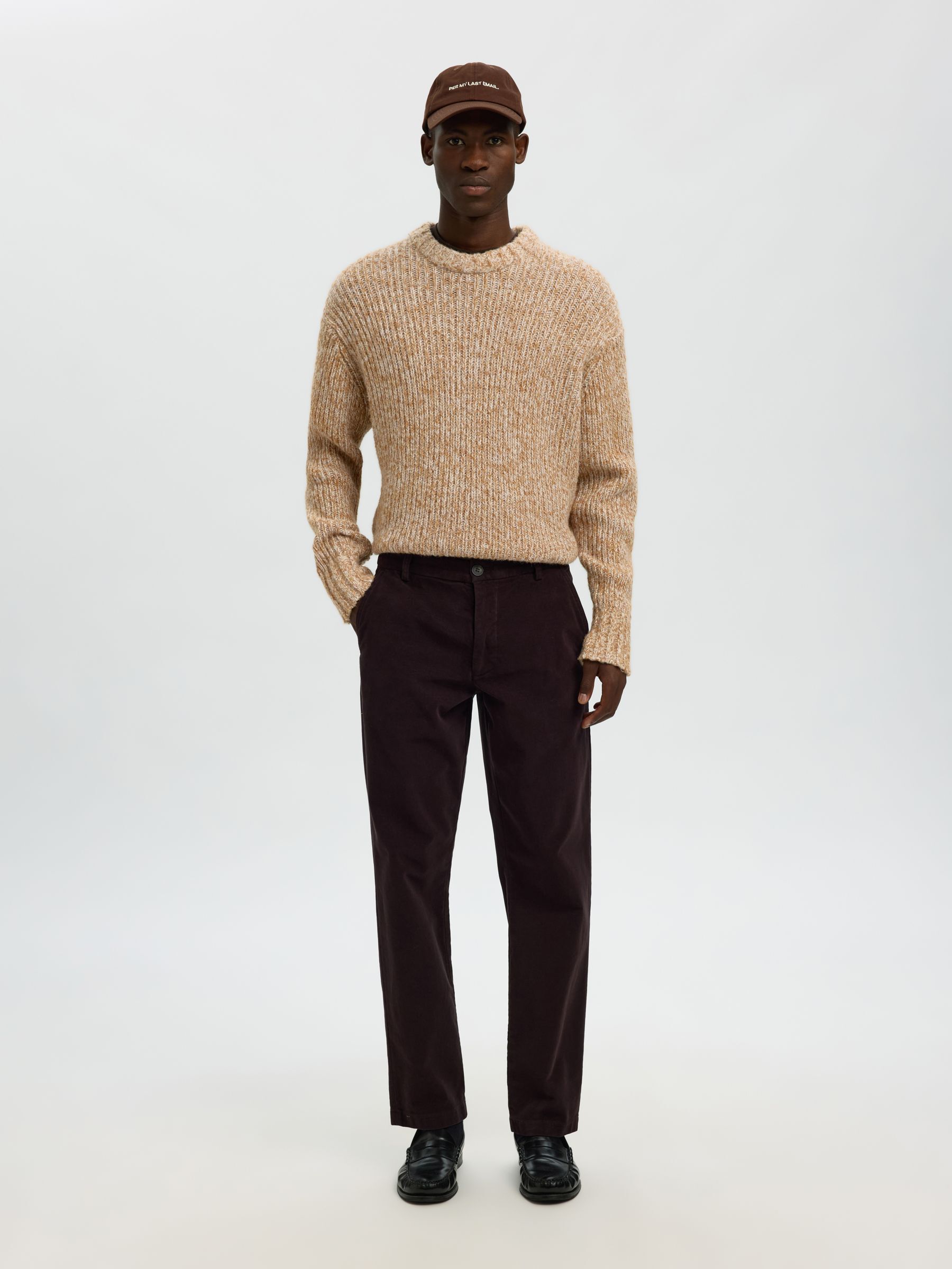 WOLLMIX PULLOVER MIT RUNDHALSAUSSCHNITT, Golden Brown, highres