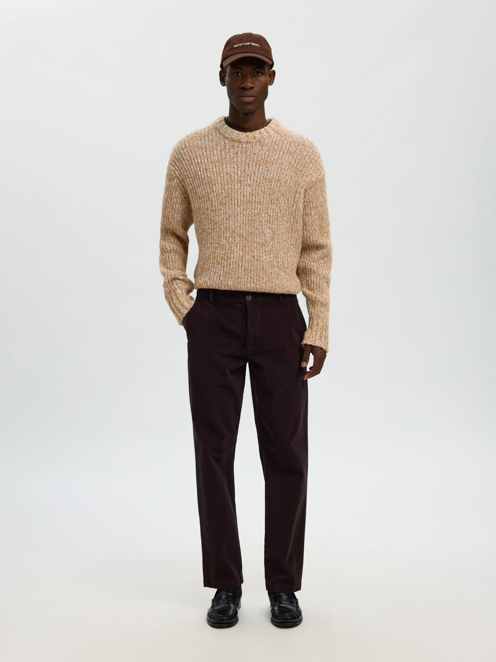 WOLLMIX PULLOVER MIT RUNDHALSAUSSCHNITT, Golden Brown, highres