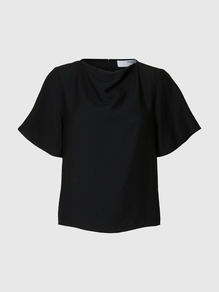 Selected VISCOSE BLEND SHORT SLEEVED TOP, Black, highres - 16098496_Black_001.jpg