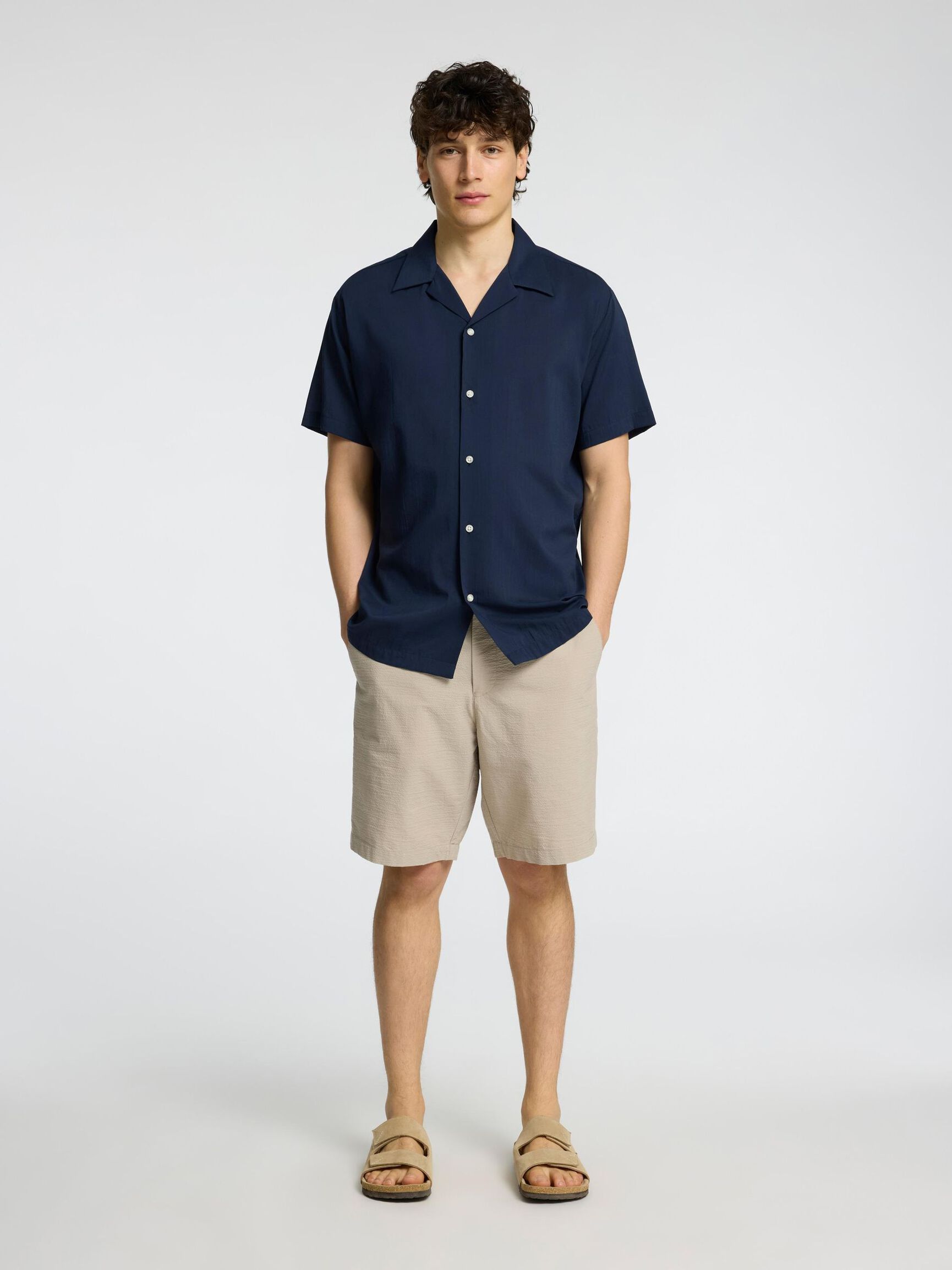 SEERSUCKER SHORTS, Pure Cashmere, highres