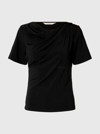 DRAPED SHORT-SLEEVED T-SHIRT, Black, highres