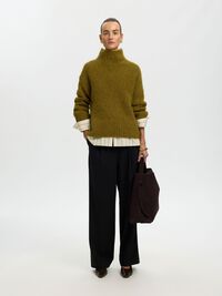 WOOL BLEND HIGH-NECK JUMPER, Fir Green, highres