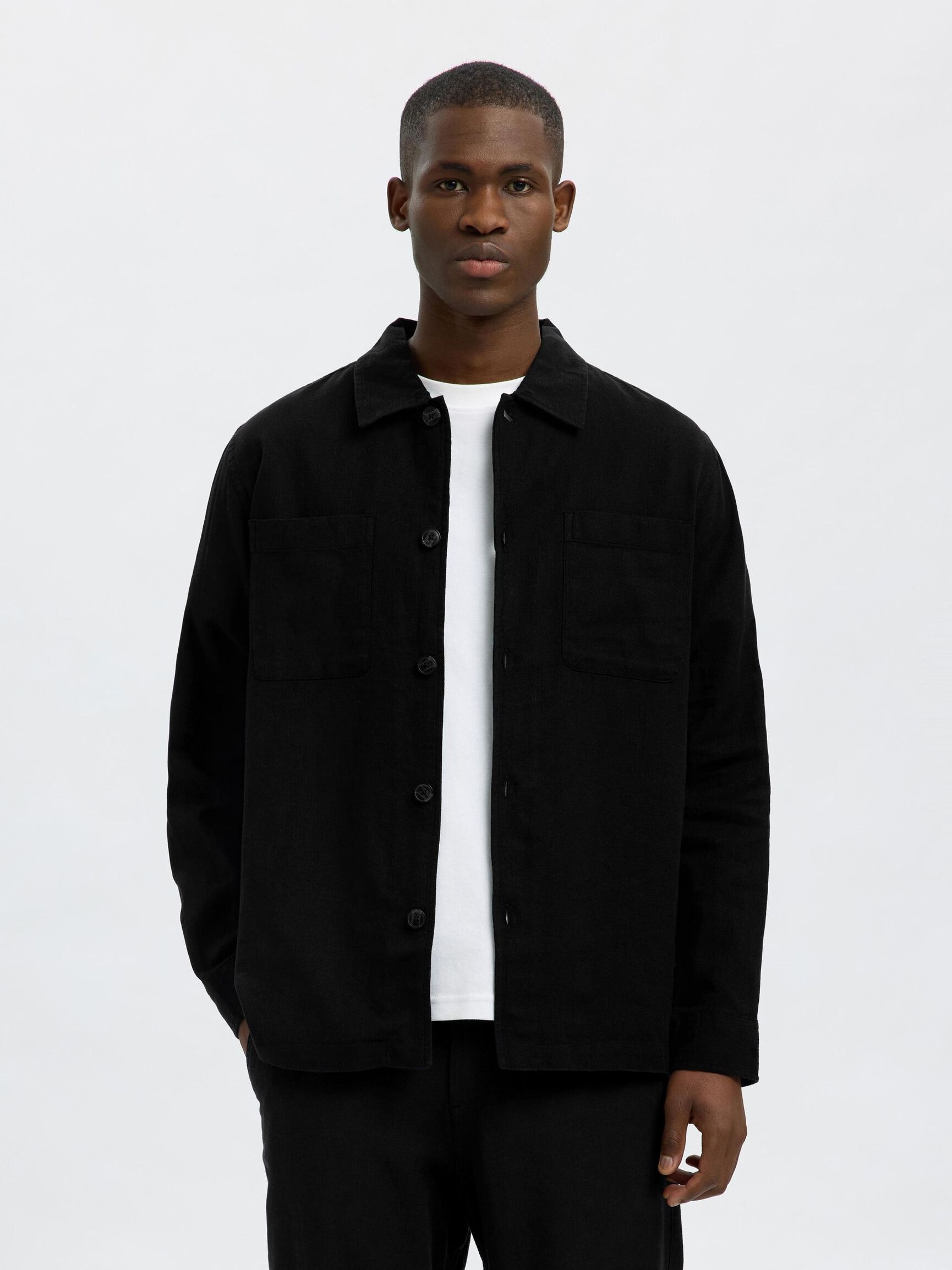 LEINENMIX OVERSHIRT, Black, highres