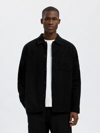 LINEN BLEND OVERSHIRT, Black, highres
