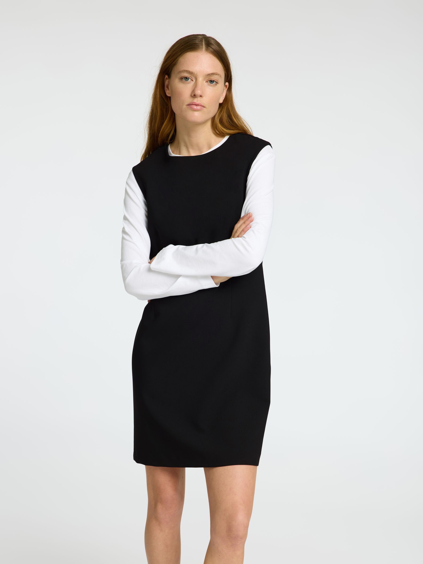 TAILORED SLEEVELESS DRESS, Black, highres